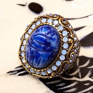 HEIDI DAUS Blue Scarab & Rhinestone Egyptian Style Ring